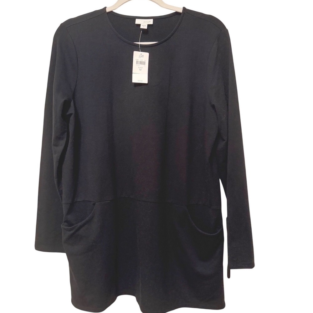 J. Jill Pure Jill Black Knit Long Sleeve Tunic Top Pouch Pockets Size M NEW